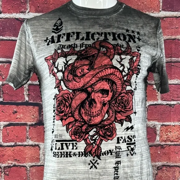 Affliction Men's Short Sleeve Graphic T-shirt -Gray/Black -Various Sizes- NWT - Picture 3 of 13